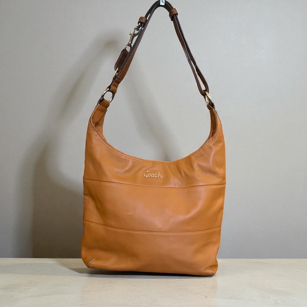 Vintage Coach Cognac Leather Y2K Pieced Large Hobo Duffel F17116